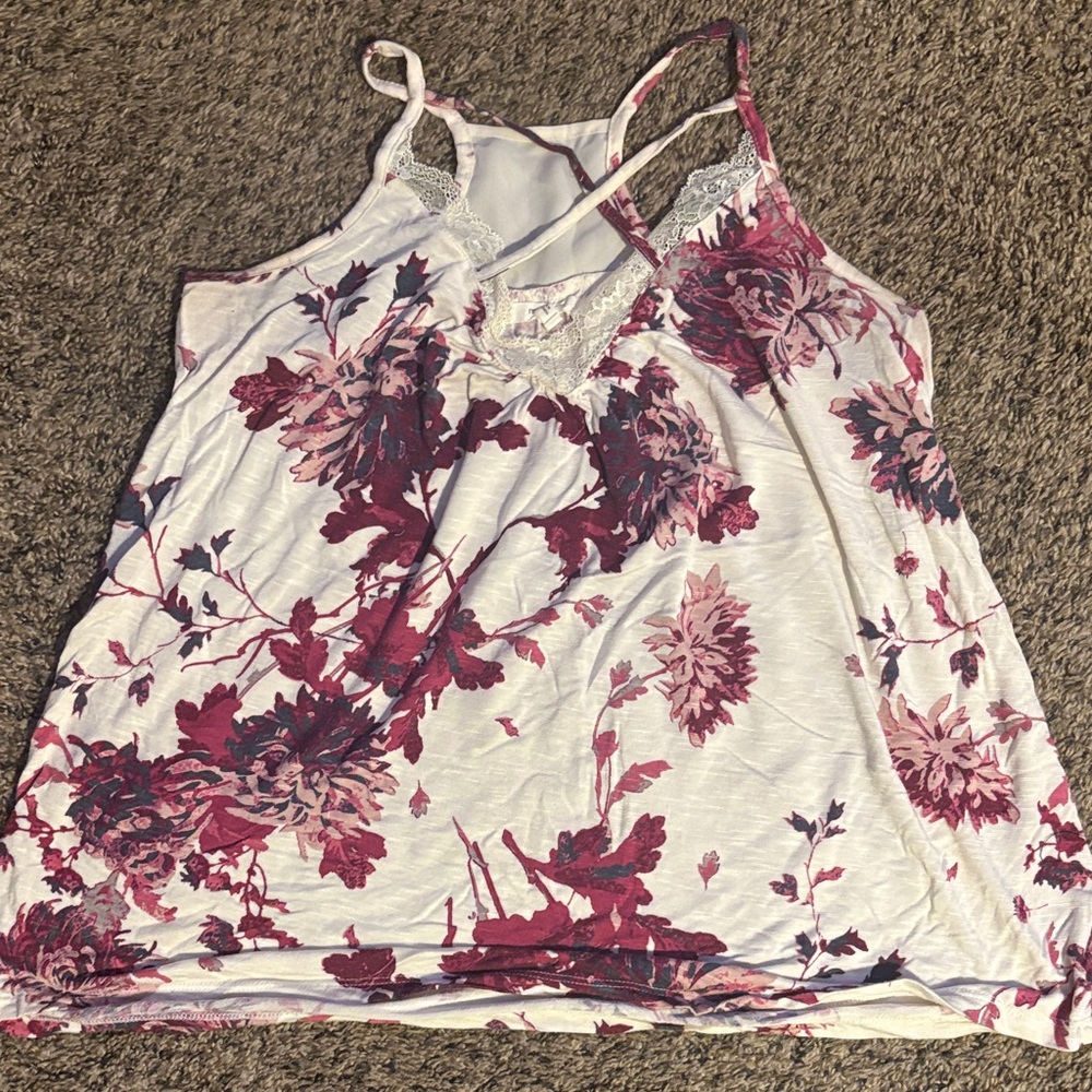 Maurices Pink Floral Camisole with Lace